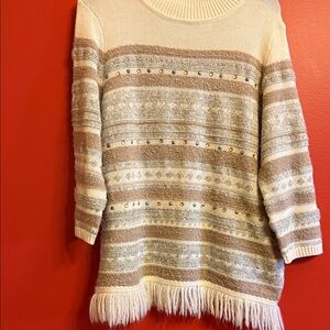 Alfred Dunner Beige and Cream Striped Sweater Size L